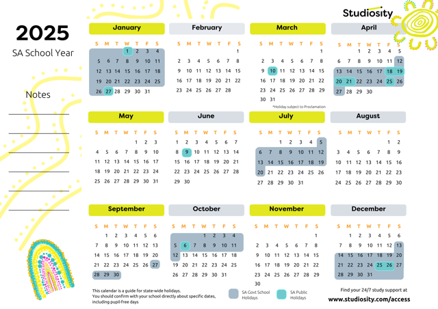 School terms and public holiday dates for SA in 2025 | Studiosity