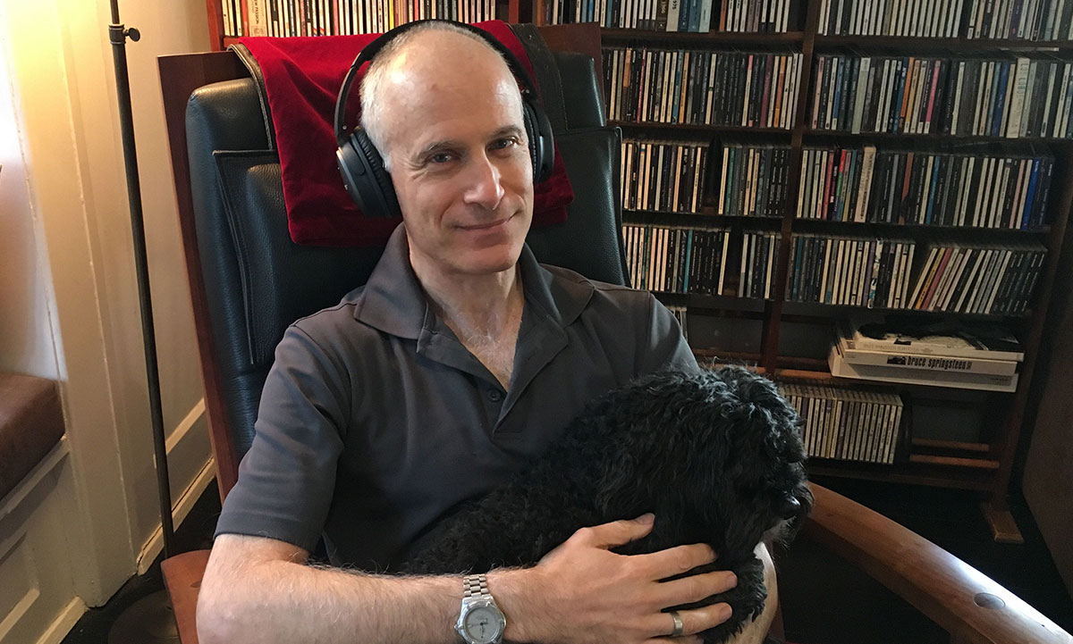 Jack-listening-to-podcasts-with-Rascal-the-dog