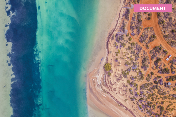 Open Studiosity's Social Responsibility document. Image depicts an aerial view of Shark Bay, Western Australia.