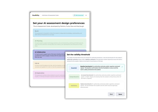 Studiosity integrates the AI Assessment Scale to Secure Design, Operationalise AI Policy.
