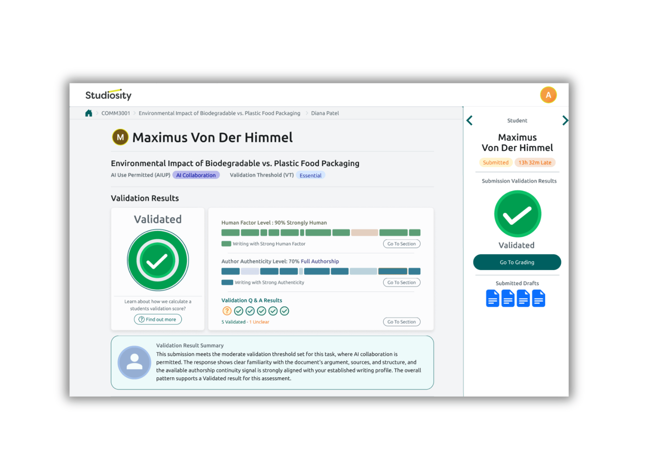 Educators - Student validation report