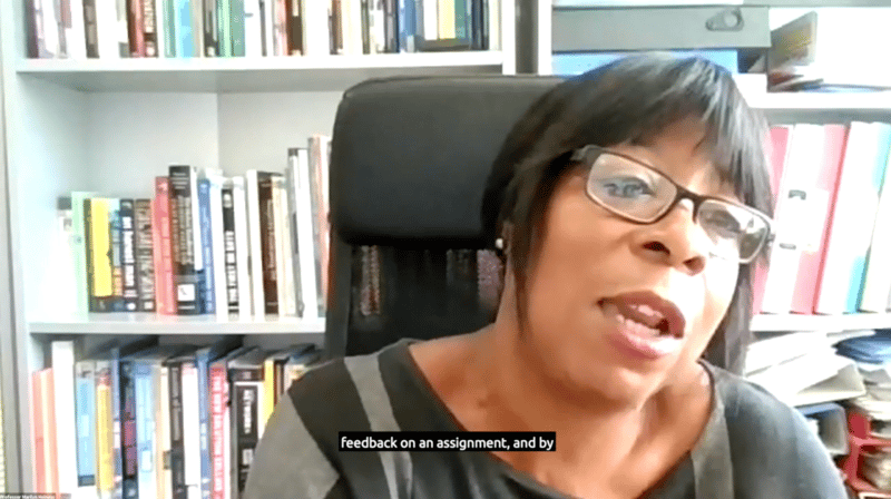 Professor Marilyn Holness, screenshot from Studiosity's 2020 student help-seeking conversation and panel