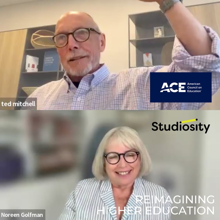 ACE President Ted Mitchell with host Dr. Noreen Golfman, Studiosity Academic Advisory Board Member