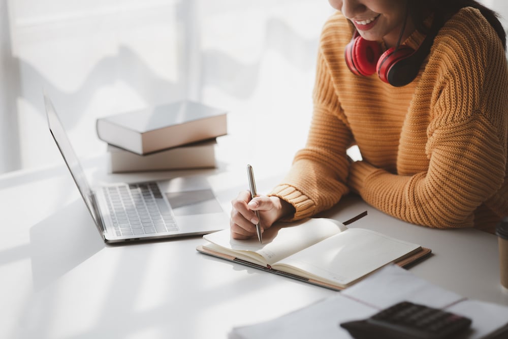 Student studying in a clean space